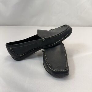 Nolta Women Black Leather Moc Toe Loafers Driving Shoes Size 7.5 Contrast Stitch